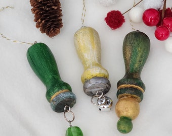 Set of 3 rustic wood spindle Christmas ornaments