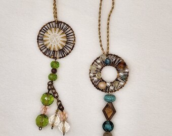 Set of 2 Christmas ornaments made from vintage  jewelry