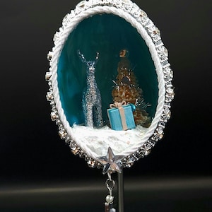 Hand crafted goose egg diorama Christmas ornament