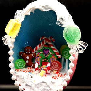 Hand crafted goose egg diorama Christmas ornament