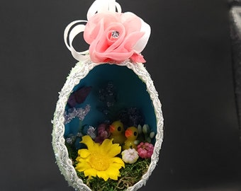 Easter egg.  Hand made goose egg diorama Easter ornament