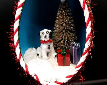 Hand crafted goose egg diorama Christmas ornament