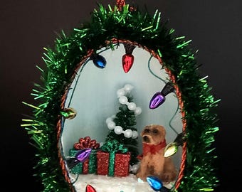 Hand crafted goose egg diorama Christmas ornament