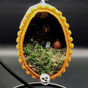Hand made goose egg diorama Halloween ornament decoration