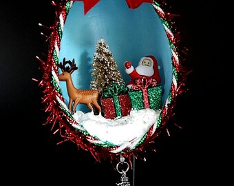 Hand crafted goose egg diorama Christmas ornament