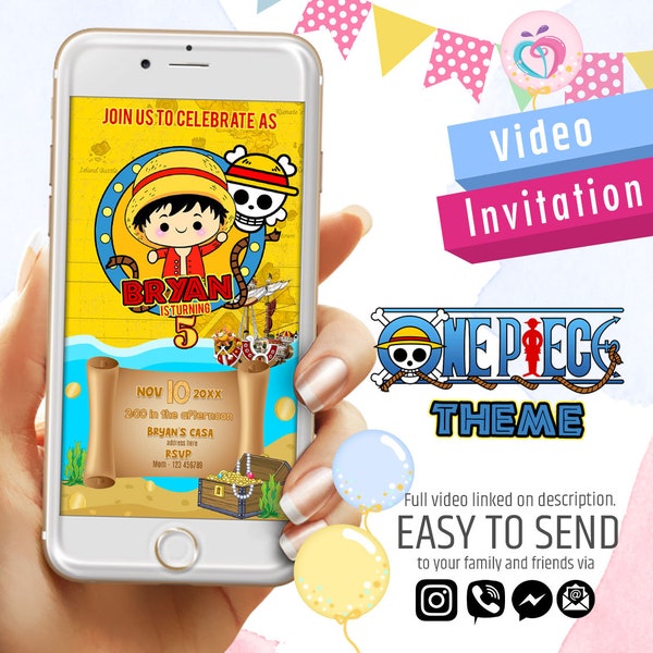 One piece anime invitation, One piece video invitation,One piece Party invitation, unique invitation, Party Invitation, Digital invitation