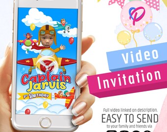 Aviator invitation, Pilot Birthday Video Invitation, Animated Invitation, Party Invitation, Unique invitation, Digital invitation, Evite