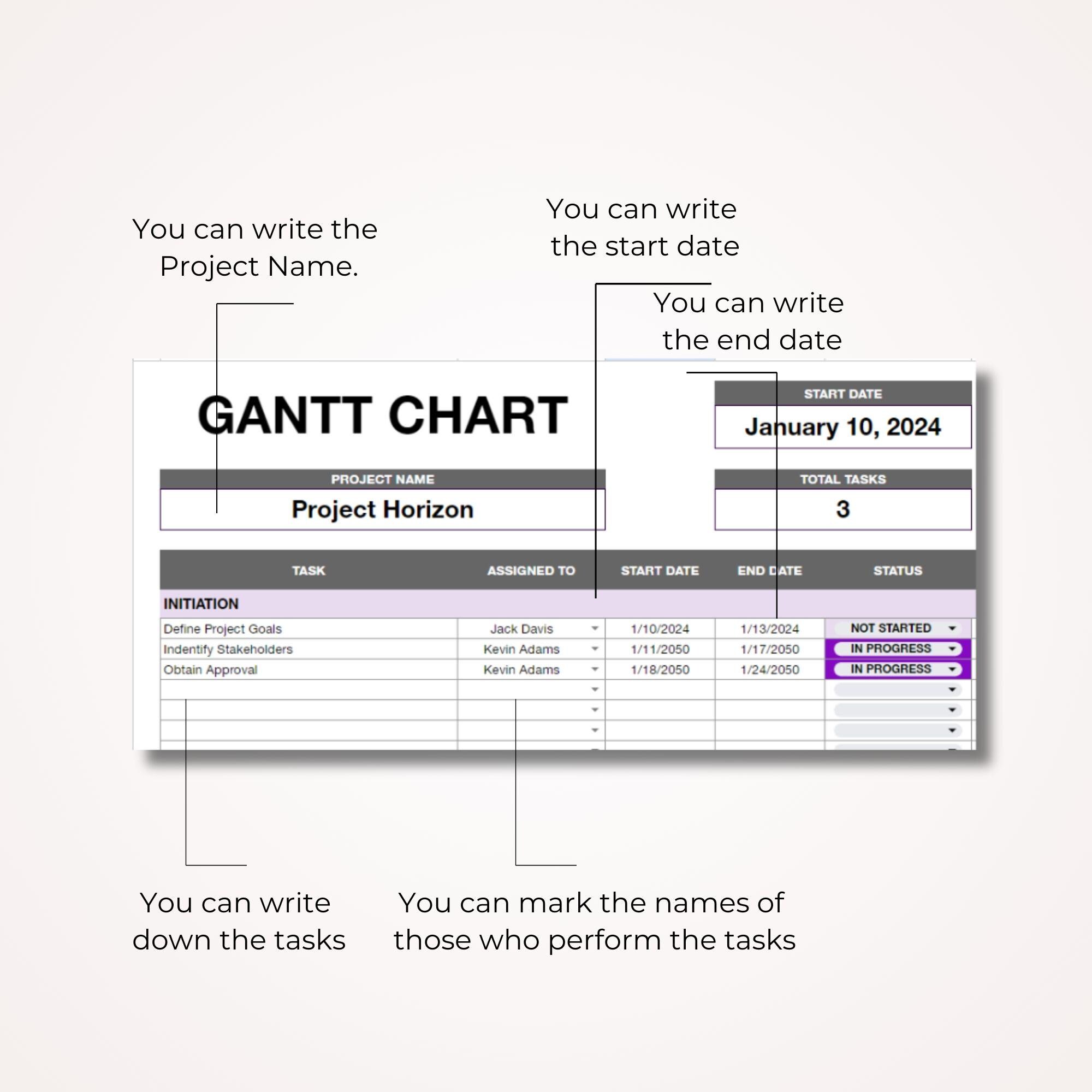 Automatic Daily Gantt Chart Google Sheets Template, Project Timeline ...