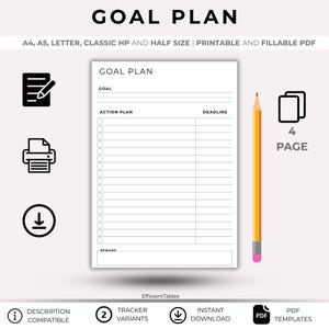 Afdrukbaar doelplanner, doelen stellen en doelen volgen, invoegsels productiviteitsplanner, wekelijkse maandelijkse jaarlijkse doelen, A4 A5, pdf-bestand (half formaat)