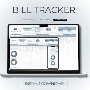 Bill Tracker Spreadsheet, Google Sheets Excel Bill Calendar, Monthly Smart Planner 2025, Editable Personal Finance Budget Tracker