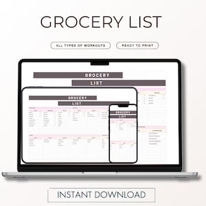 Grocery List Template, Printable Shopping List, Weekly Meal Planner, Food Budget Tracker, Google Sheets Grocery Organizer, Instant PDF