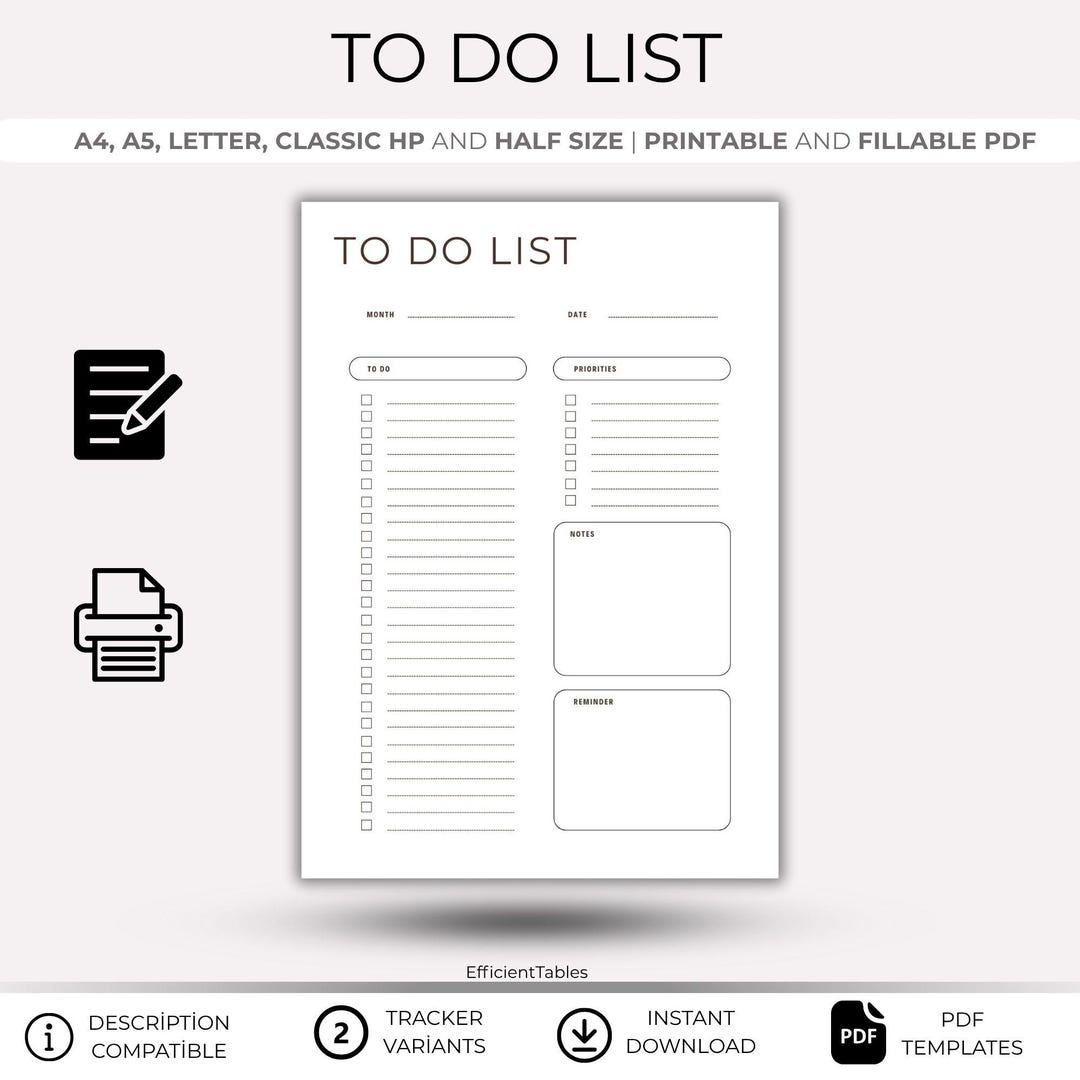 To Do List Printable PDF | Minimalist Daily Task Planner Template ...