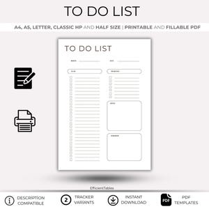 To Do List Printable PDF | Minimalist Daily Task Planner Template | Fillable Productivity Sheet | A4 A5 Letter Half Size Download