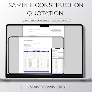 Beispielangebot für das Bauwesen, Angebotsvorlage für Google Sheets, bearbeitbarer Kostenvoranschlag für das Baugewerbe, Geschäftsform für das Bauwesen