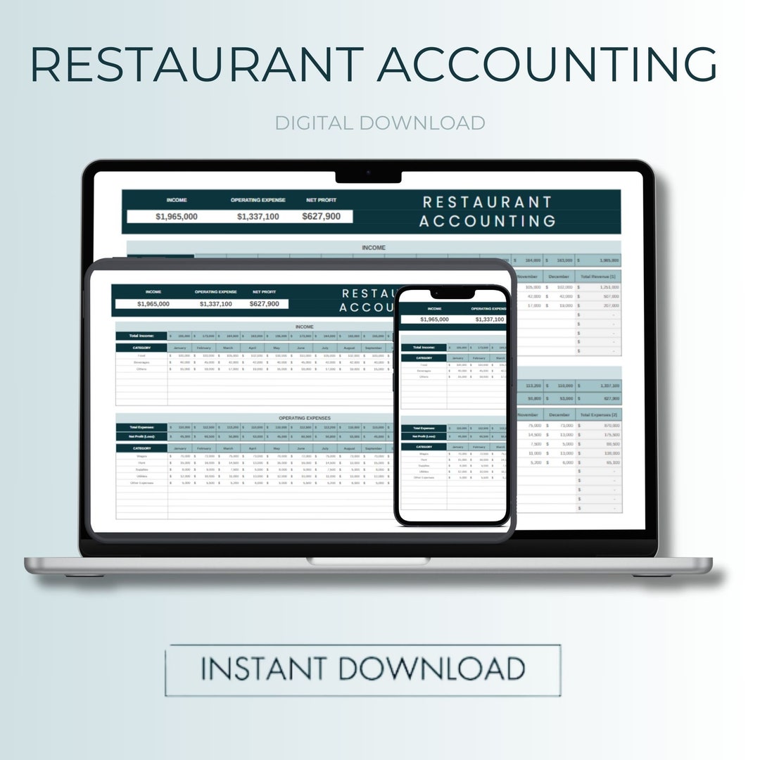 Easy Bookkeeping for Restaurant Bistro Bar Cafe Income Expenses Profit ...