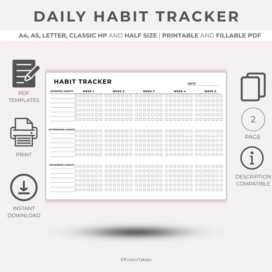 Daily Habit Tracker Printable PDF, Daily Routine Planner and Monthly ...