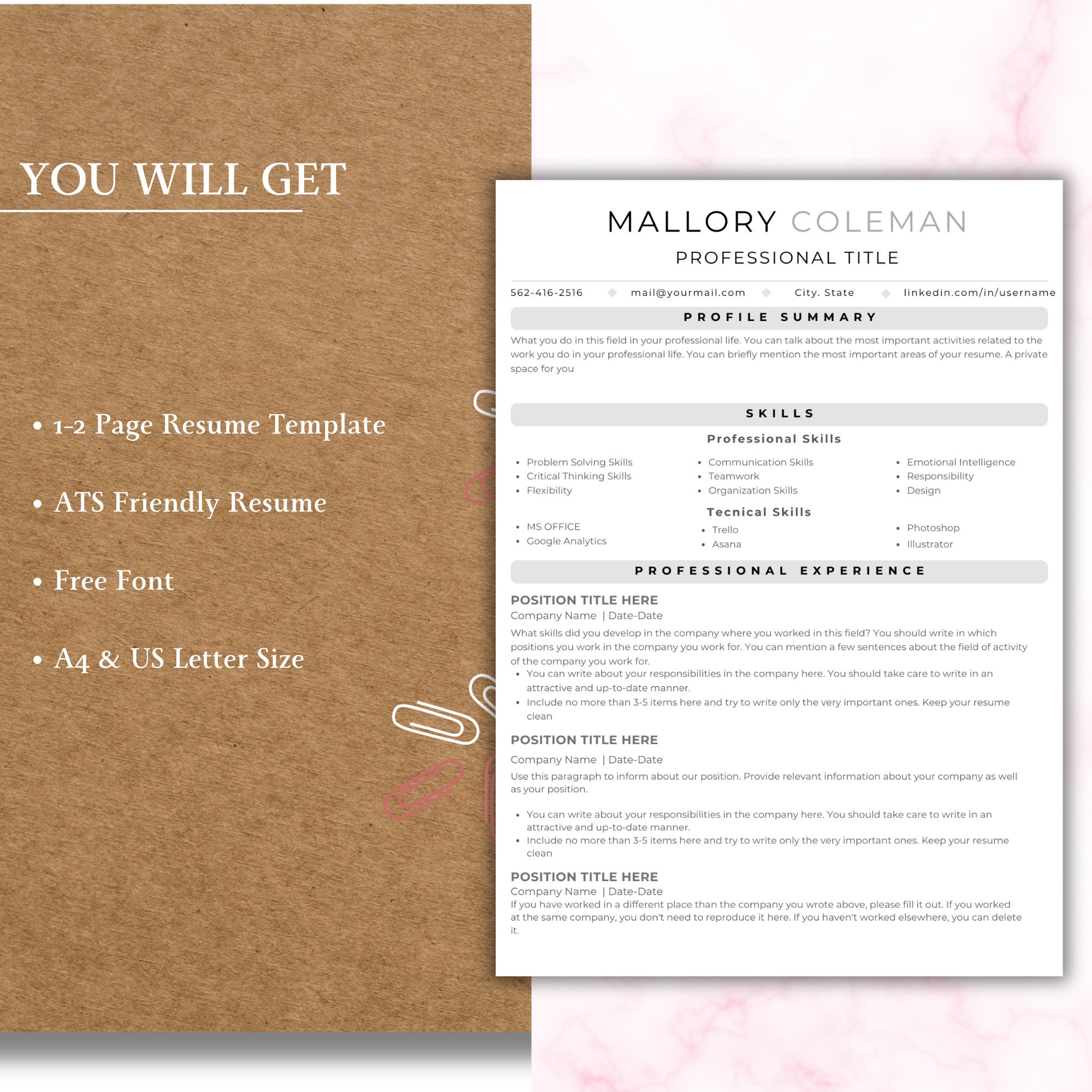 ATS Friendly Resume Canva Template, ATS Resume, ATS Cv Resume Template