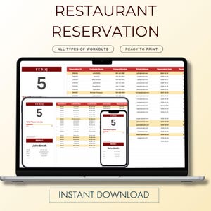 Restaurant-Cafe-Bar Reservation Template, Google Sheets Editable, Table Booking Tracker, Reservation Management Spreadsheet, Seating Planner