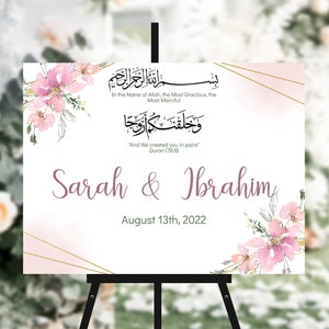 Blush Pink Floral Muslim Wedding Welcome Sign Islamic Wedding Sign Editable Template Instant Download