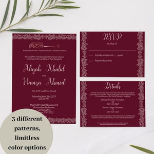 Einladungskarte Hochzeit Einladungskarte Bearbeitbare Vorlage Download RSVP Details Karte Muslim Hochzeit Nikkah Shaadi Baraat Walima Lace - 6