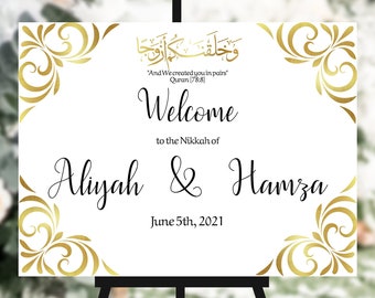 Gold Corner Muslim Wedding Welcome Sign Islamic Wedding Sign Editable Template Instant Download