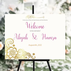 Gold Mehndi Muslim Wedding Welcome Sign Islamic Wedding Sign Editable Template Instant Download Indian Pakistani Wedding Editable Colors