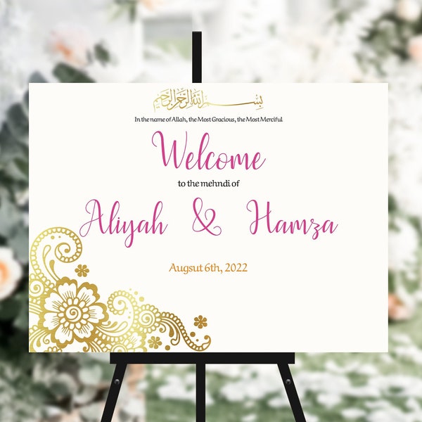 Gold Mehndi Muslim Wedding Welcome Sign Islamic Wedding Sign Editable Template Instant Download Indian Pakistani Wedding Editable Colors