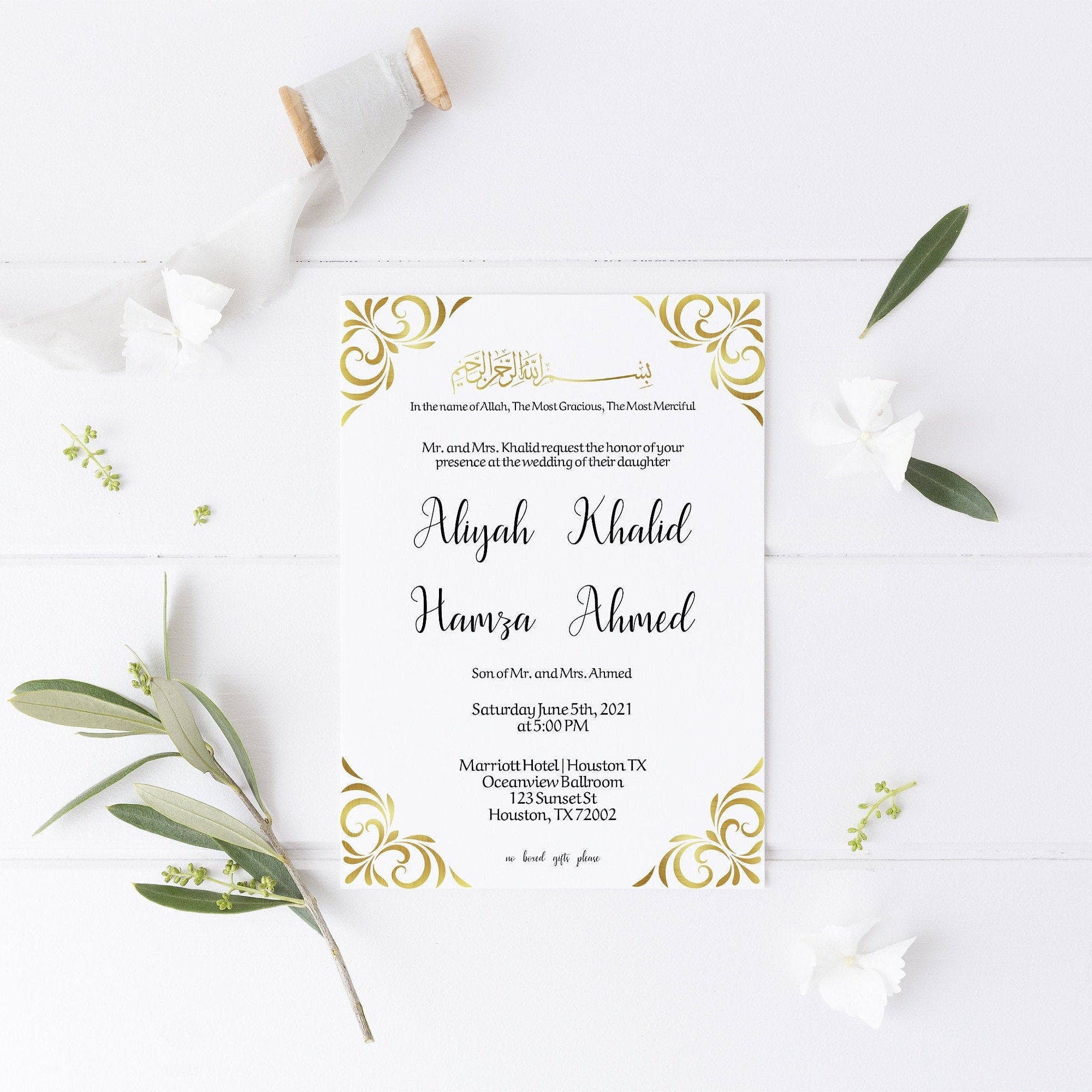 Gold Muslim Wedding Invitation Wedding Invite Card Editable Etsy Singapore