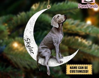 Personalized Weimaraner Ornament, Custom Name Weimaraner, Family Gift Decor, Gift For Dog Mom, Dog Moon, Christmas Weimaraner Gift Ornament