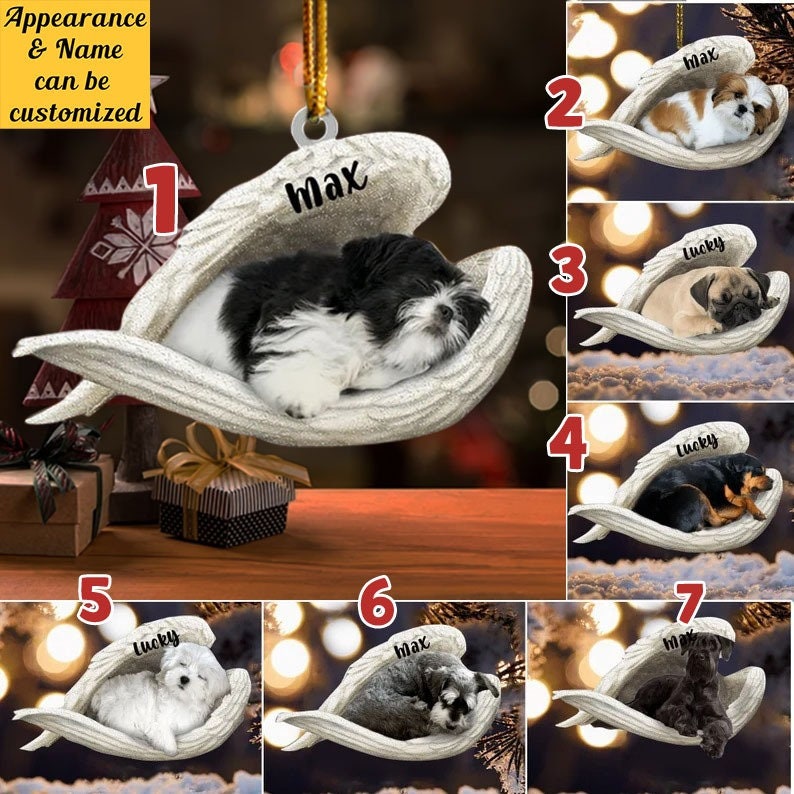 Cute Funny Sleeping Angel Dog Wing Dog Hanging Ornament Acrylic Keychain  S9B2 