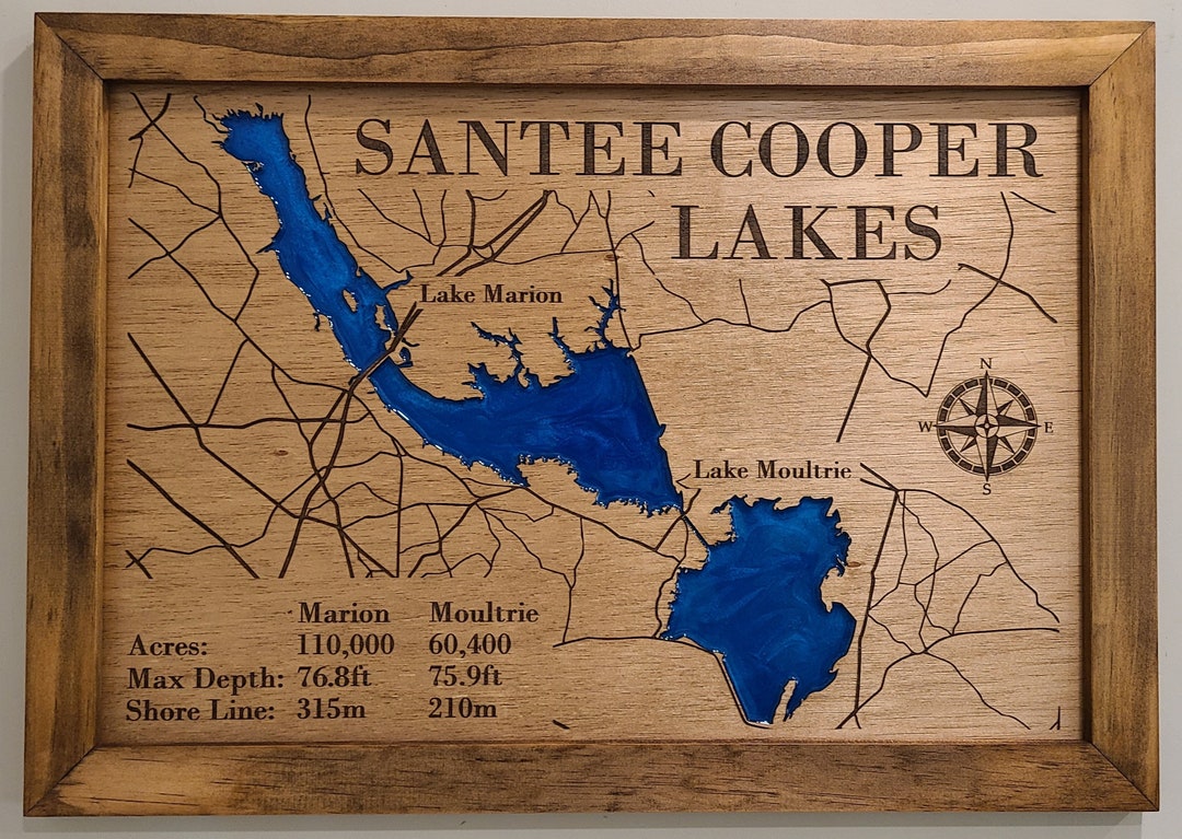 25 X 18 Santee Cooper Lake With Roads Laser Engraved Sign With Etsy