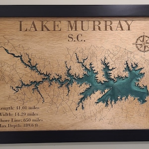 25 x 18 Lake Murray with Roads Laser Engraved Sign with Epoxy Inlay