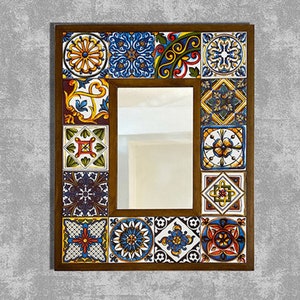 Ceramic Tiled Mirror, Tile Mirror, Wooden Mirror, Talavera Mirror, Mosaic Tile Mirror, Ethnic Ceramic, Housewarming gift, Bathroom Mirror