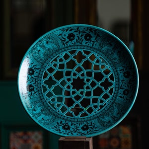 Turquoise Ceramic Wall Plate, Wall Art Ceramic, Unique Ceramic Plate, Unique design Ceramic Plate, Decorative Hanging Plate, Wall art Decor