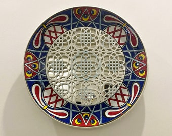 Unique Ceramic Plate, Decorative Hanging Plate, Ceramic Plate Mirror, Turkısh Plate, Geometric Pattern,  Colorful Wall Art, Ceramic Carving