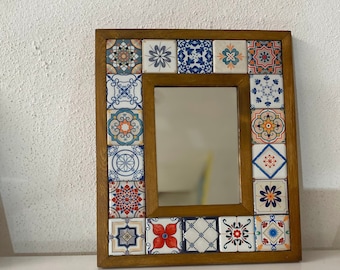 Pattern Azulejos Portugal Tile, Talavera Mirror, Mosaic Mirror, Spanish Tile Mirror, Vintage Home Decor, Vintage Mirror, Christmas Gifts