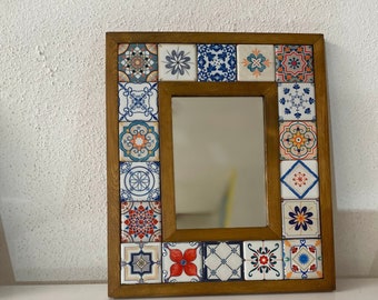 Pattern Azulejos Portugal Tile, Talavera Mirror, Mosaic Mirror, Spanish Tile Mirror, Vintage Home Decor, Vintage Mirror, Christmas Gifts