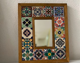 Mexican Tile Mirror, Bohemian Mirror,  Vintage Mirror Mosaic Mirror, Mexican Talavera Tile, Talavera Mirror, Art Deco , Christmas gift