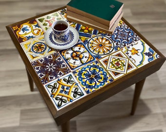 Coffe and table, Mexican  Tile Table, Wooden coffe table, Tiled table, Bedside Table, Side Corner Table, Mosaic tile, ceramic table,