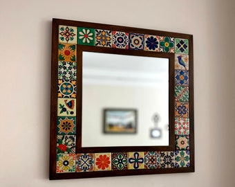 Mexican Mirror,  Unique Mirror, Bohemian Mirror,  Mosaic Mirror, Talavera Tile Mirror, Talavera Mirror, Art Deco Wall Mirror, Wall Art