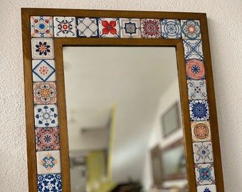 Talavera Mirror, Pattern Azulejos Portugal Tile, Mosaic Mirror, Spanish Tile Mirror, Vintage Home Decor, Vintage Mirror, Christmas Gifts