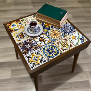Coffe and table, Mexican  Tile Table, Wooden coffe table, Tiled table, Bedside Table, Side Corner Table, Mosaic tile, ceramic table,