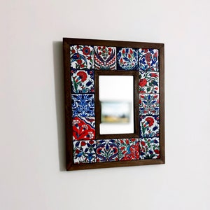 Ceramic and Wooden Mirror, Wall Mirror, Wall Decor, Turkish Traditional Ethnic Style, Art Deco Wall Mirror, Ceramic Tile Mirror, Art Mirror