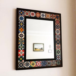 Mexican Tile Mirror, Bohemian Mirror, Mexican Tile, Mosaic Mirror, Mexican Talavera Tile, Talavera Mirror, Art Deco Wall Mirror, Wall Art
