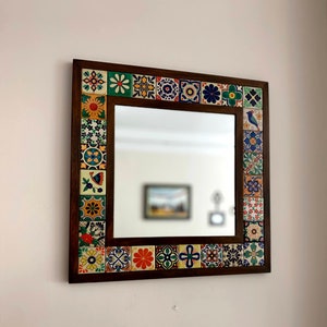 Mexican Mirror, Unique Mirror, Bohemian Mirror, Mosaic Mirror, Talavera Tile Mirror, Talavera Mirror, Art Deco Wall Mirror, Wall Art image 1