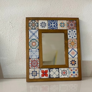 Pattern Azulejos Portugal Tile, Talavera Mirror, Mosaic Mirror, Spanish Tile Mirror, Vintage Home Decor, Vintage Mirror, Christmas Gifts image 1