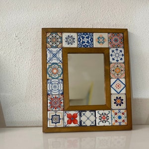 Pattern Azulejos Portugal Tile, Talavera Mirror, Mosaic Mirror, Spanish Tile Mirror, Vintage Home Decor, Vintage Mirror, Christmas Gifts