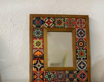 Mosaic Mirror, Mexican Tile Mirror, Vintage Mirror, Mosaic Mirror, Mexican Talavera Tile, Talavera Mirror, Art Deco , Christmas gift