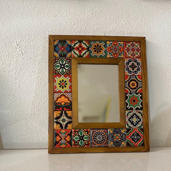 Miroir mosaïque, miroir de carrelage mexicain, miroir vintage, miroir mosaïque, carrelage Talavera mexicain, miroir Talavera, Art déco, cadeau de Noël