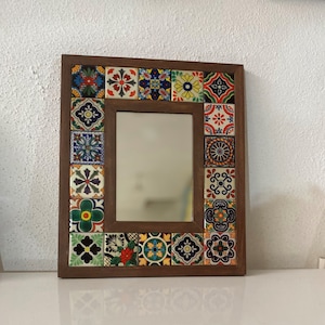 Bohemian Mirror, Mexican Tile Mirror, Vintage Mirror, Mosaic Mirror, Mexican Talavera Tile, Talavera Mirror, Art Deco , Christmas gift